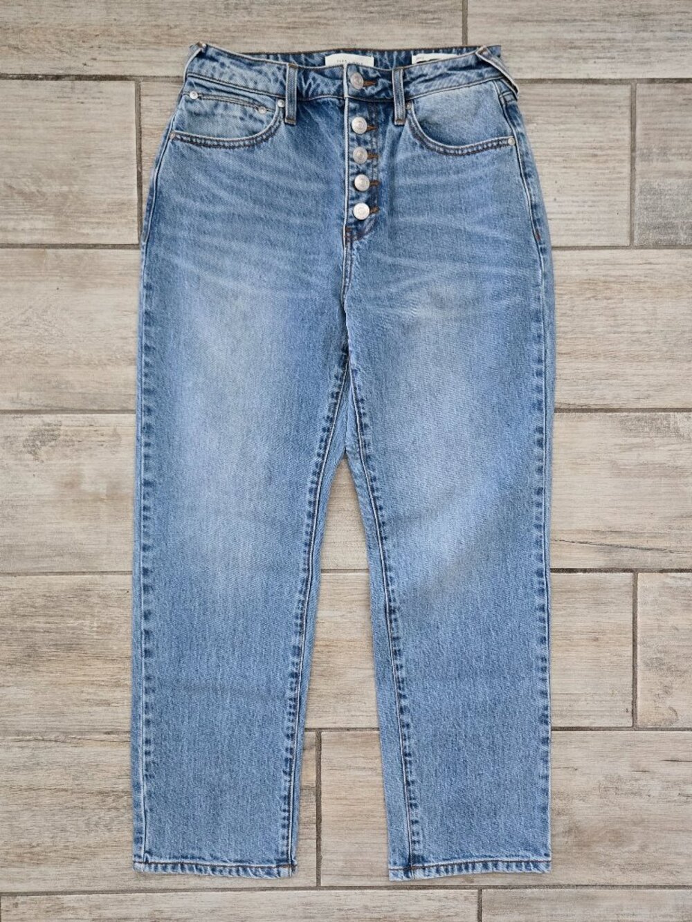 Cleo + Wolf Mom Ankle Jeans Womens Light Wash Blue Exposed Button Fly W28
